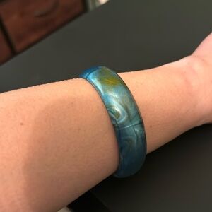 Vintage Plastic Bangle Bracelet, Blue, Black, Marble, Swirl, Retro, Boho